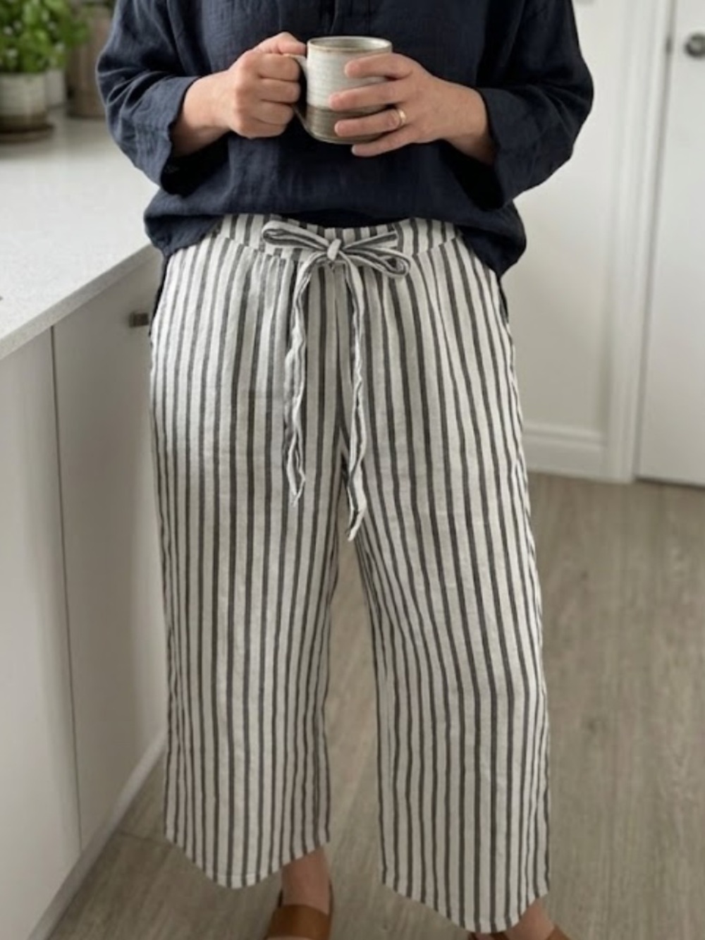 Lungo L'Arno Made in Italy Striped Tie-Waist 100% Linen Wide-Leg Pants